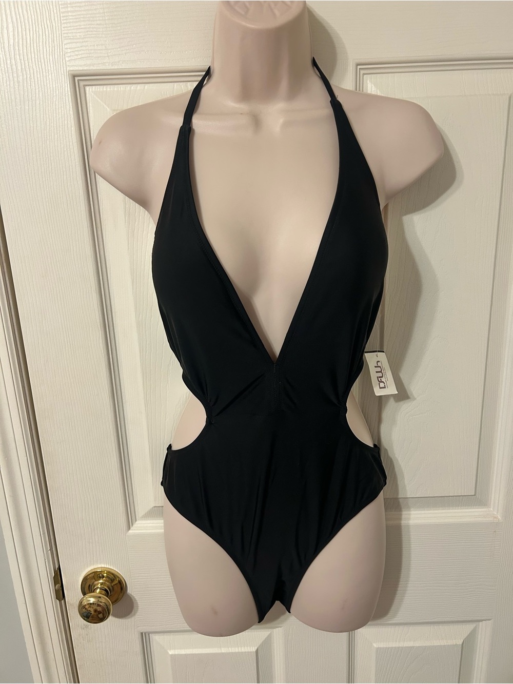 NWT - Women’s Express Black Halter One-Piece Cutout Swimsuit, Medium